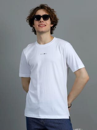 Men White Brand Logo Solid Regular Fit T-Shirt-XXL