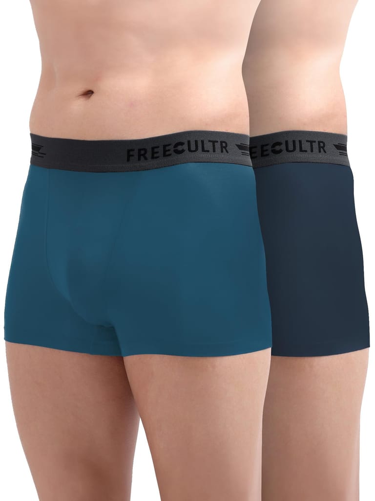 Freecultr Men's Underwear Anti Bacterial Micromodal Airsoft Trunk - Non Itch No Chaffing Sweat Proof -  Pack of 2-Midnight Blue,Prussian Blue