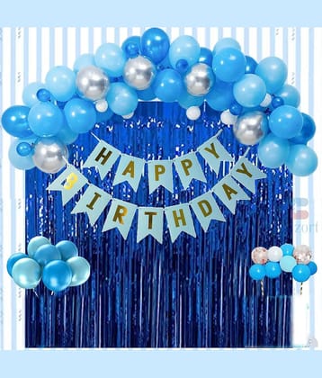 Happy Birthday Banner (SkyBlue) + 30 Metallic Balloon(Blue,Silver) + 2 Fringe(Blue)