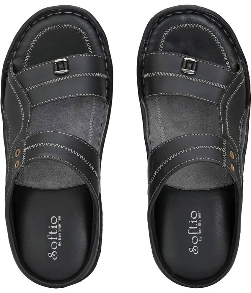 softio - Black Men's Leather Slipper