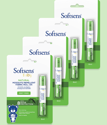 Softsens baby Natural Mosquito Repellent Fabric Roll-On - 8ml - Pack of 4