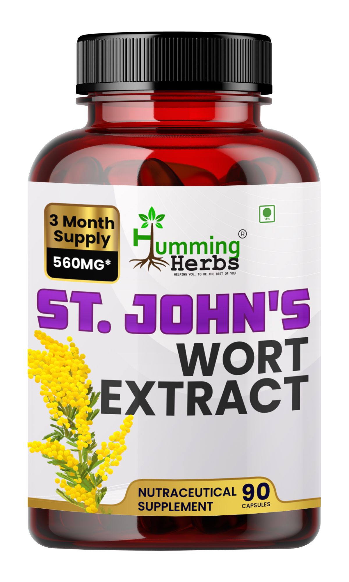 Humming Herbs St. John's Wort Extract, A Natural supplement that promotes a healthy mood and supports emotional balance, 90 Capsules
