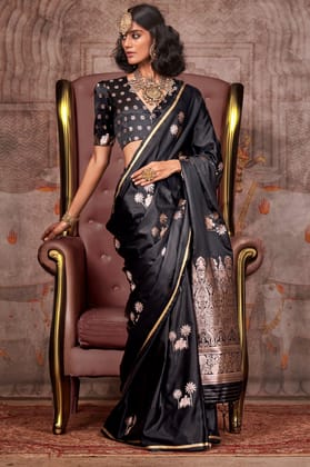 Black Woven Satin Silk Saree