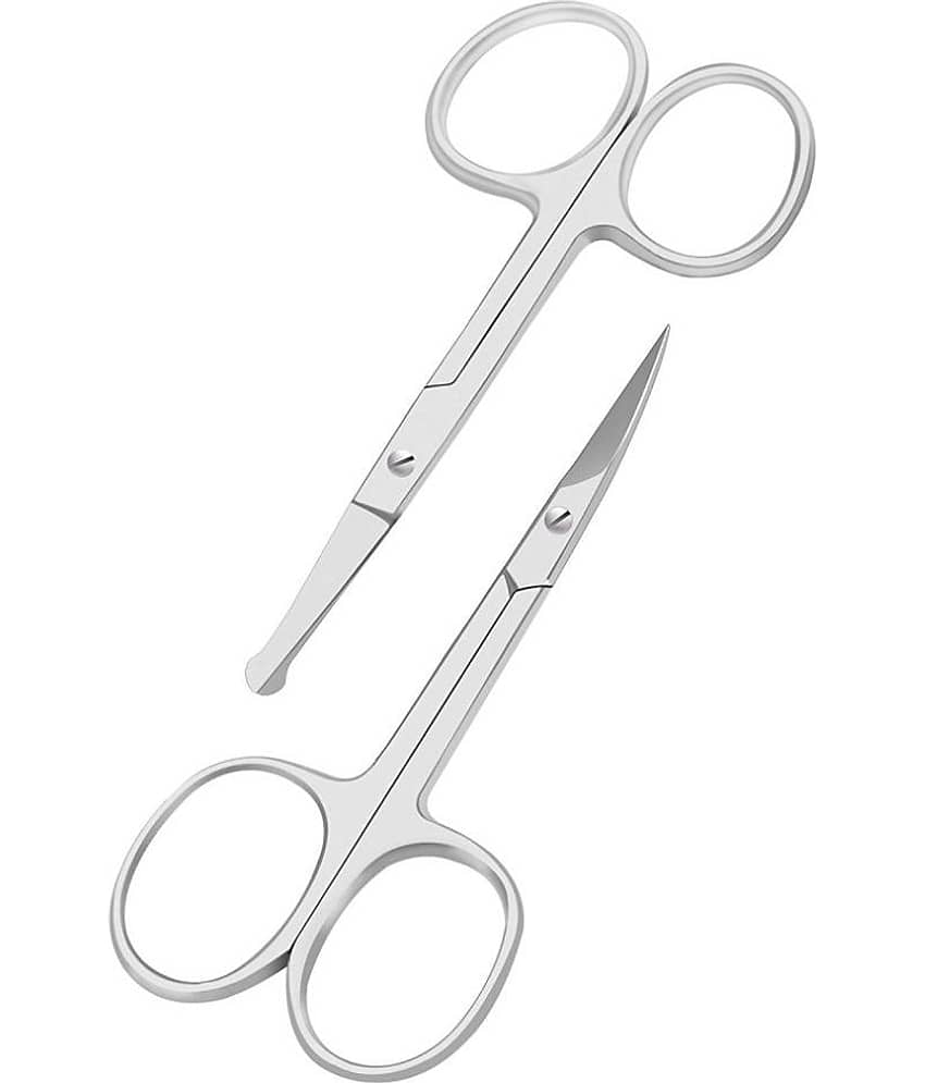 PACK OF 2 Curved and Rounded Portable Scissors School Home Office Art Supplies Accessories Facial Hair Scissors for Men - Mustache, Nose Hair & Beard Trimming Scissors, Eyebrows, Eyelashes, Ear Hair