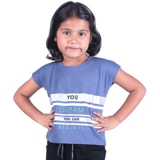 Kid Kupboard Cotton Girls T-Shirt, Navy Blue, Half-Sleeves, 6-7 Years KIDS7060