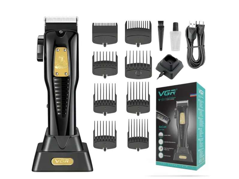 VGR V-651 Professional Salon Series Hair Clipper Trimmer 200 min Runtime 9 Length Settings (Black)