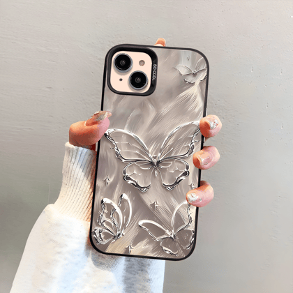 iPhone 13 Silver Butterfly Printed Case-Black