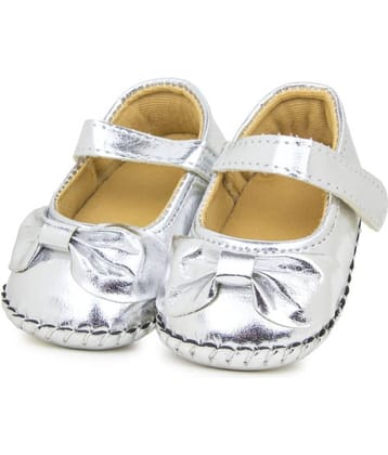 Neska Moda 6 To 12 Months Baby Girls Synthetic Leather Party Wear Floral Sandal Booties (Silver)