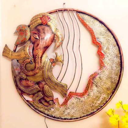 Wall Hanging LED Lights - Ganesha Design | Backlit Metal Wall Art - For Living Room, Bedroom, Drawing Room, Hotel, Restaurant & Gifts - 32 Inch
