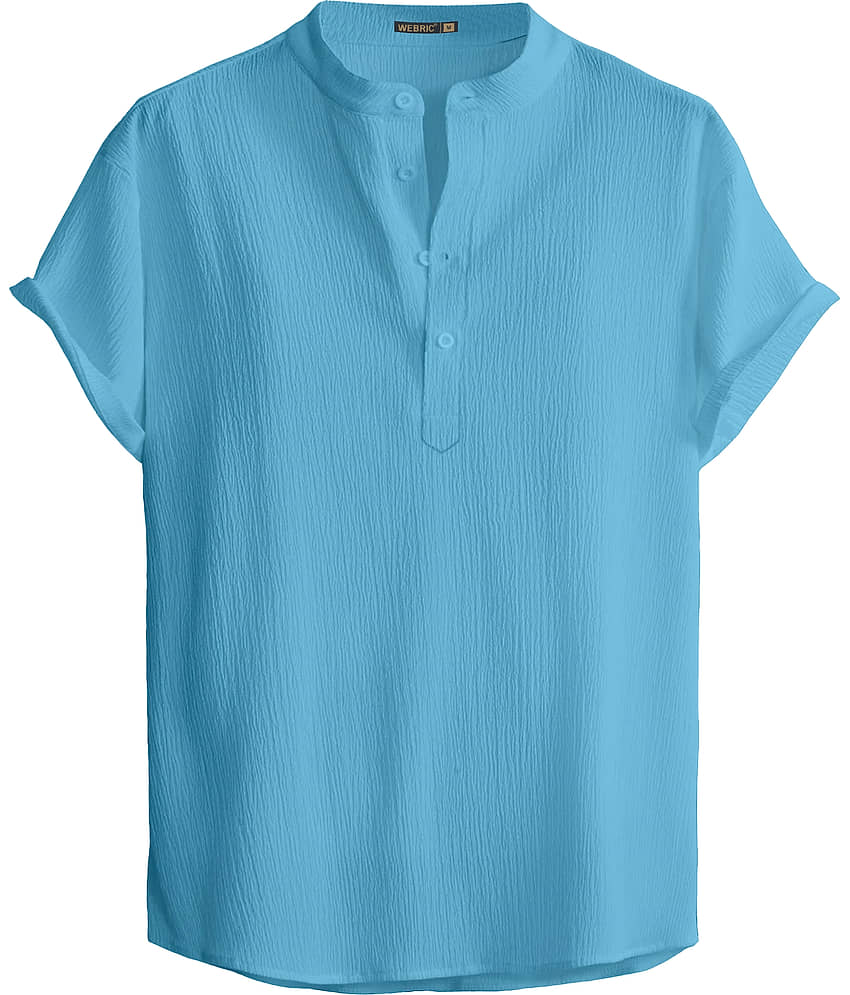 WEBRIC Poly Cotton Regular Fit Self Design Half Sleeves Men's Casual Shirt - Aqua Blue ( Pack of 1 )