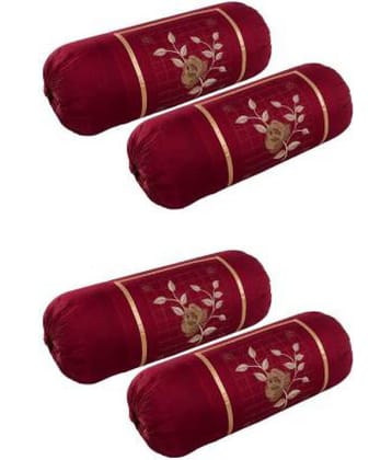 MAHALUXMI COLLECTION - Pack of 4 Microfiber Embroidered Standard Size Pillow Cover ( 78.74 cm(31) x 40.64 cm(16) ) - Maroon
