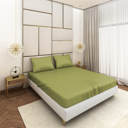 Green Satin Bedsheet Set-90nch x 108inch + 2Pillow Cover - Queen