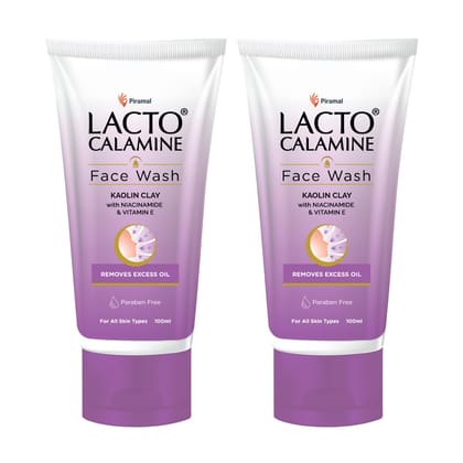Lacto Calamine Face Wash For Oily Skin |100ml each- Pack of 2 | Kaolin Clay, Niacinamide & Vitamin E | Facewash Reduces Excess Oil, Controls Pimples, Blackheads & Whiteheads |Face wash For Women & Men Lacto Calamine Face Wash For Oily Skin |100ml each- P