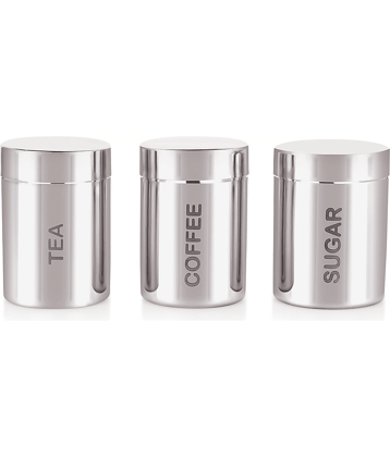 ATROCK Storage Canister Steel Silver Tea/Coffee/Sugar Container ( Set of 3 )