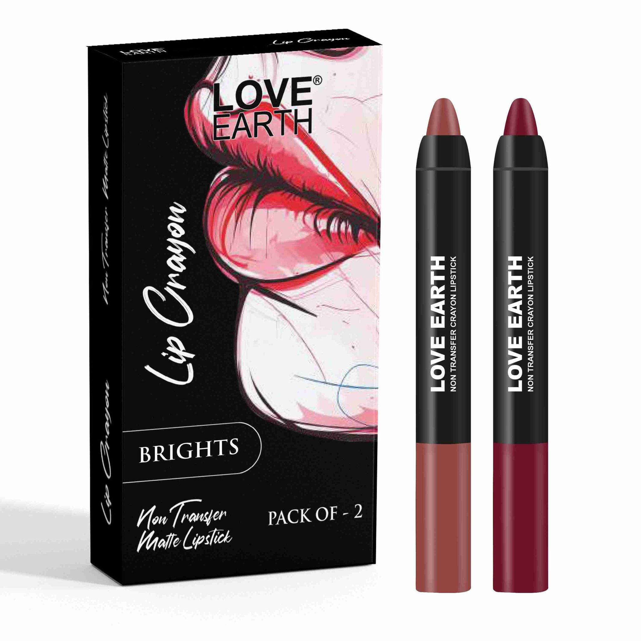 Love Earth Lip Crayon Non-Transfer Lipstick Brights - Pack of 2
