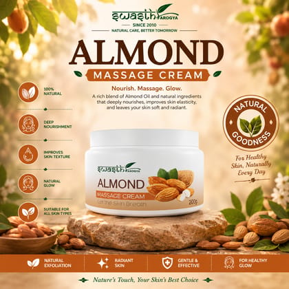 Swasth Arogya Almond Massage Cream || Fine Lines || Sun Damage || Scars || Improves Skin Tone || Pack Of 1 Jar Almond Massage Cream (200gm.)