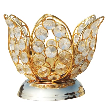 Brass Table Decor Oil Lamp Deepak With Crystal  - Premium Oil Lamp for Mandir, Height : 4.2 Inch (ZMAS163 D)