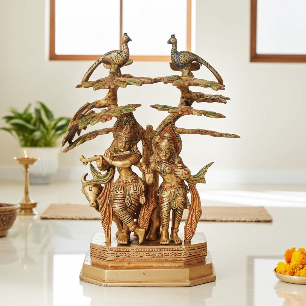 Brass Radha Krishna Idol With Tree - Decorative Showpiece, Height : 10 Inch (BSMAS828 A)