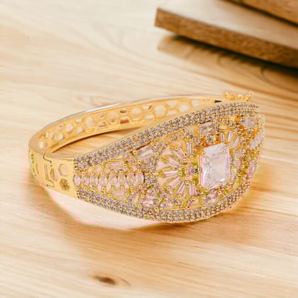 Bridal Cubic Zirconia Bracelet-White / Gold Plated / Free Size