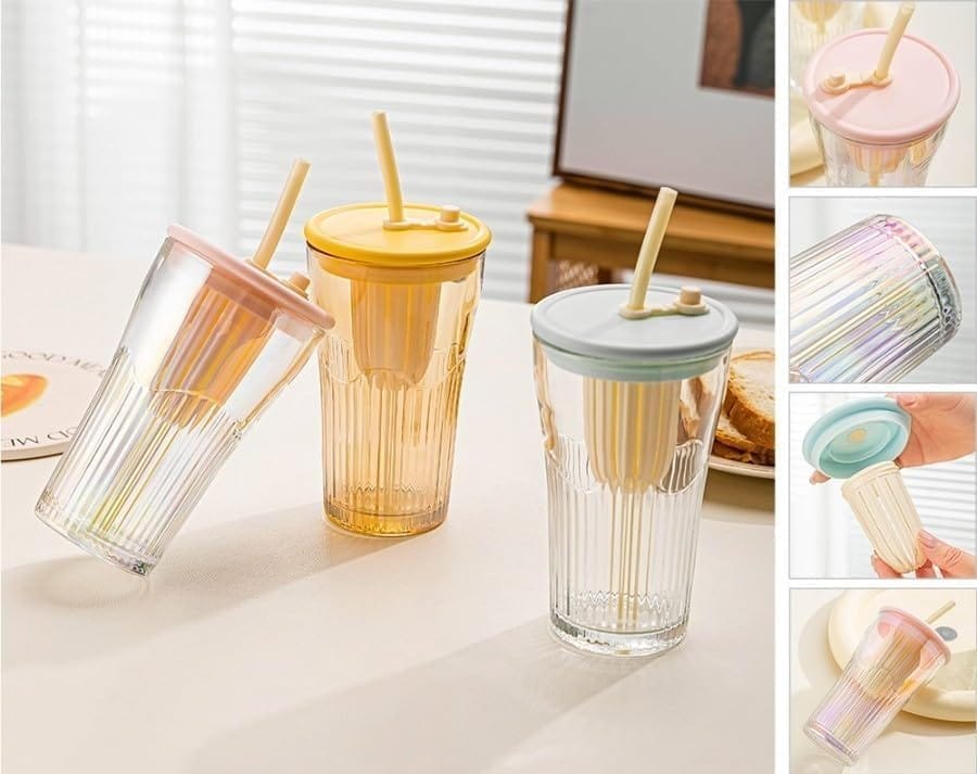 Sipper Mug Infuser Lid & Straw, 420 ML, Set of 1, Leakproof Coffee Tumbler for Smoothies, Milkshakes, Juice Hot & Cold Beverages, Perfect for Man/Women