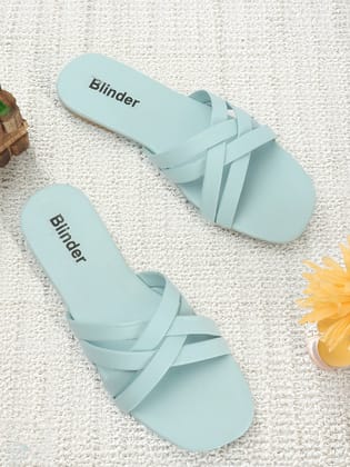 BLINDER Blue Slippers Flats 4