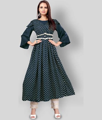 Madhuram Textiles - Blue Rayon Women's Flared Kurti ( Pack of 1 )