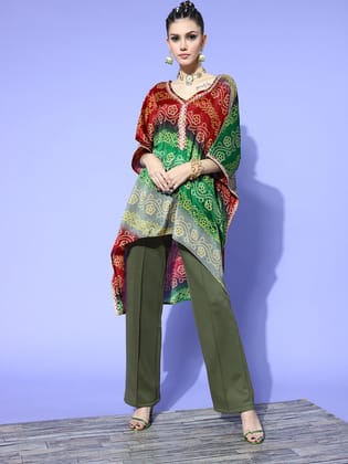 Rang Gali Red Asymmetric Ethnic Kaftan Top-S