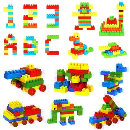 Colorful Building Blocks for Kids - ABC Alphabet & Number Bricks, Animals, Cars, and More - 72 Pieces