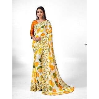 SVB Sarees Womens Multicolour Abstract Printed Georgette Saree With Blouse Piece