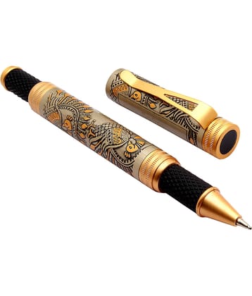 Srpc Peacock Design Engraved On Silver Metal Body Ball Point Pen Golden Trims