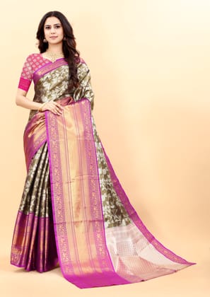 Yavira silk Women's Black Floral Poly Silk Saree