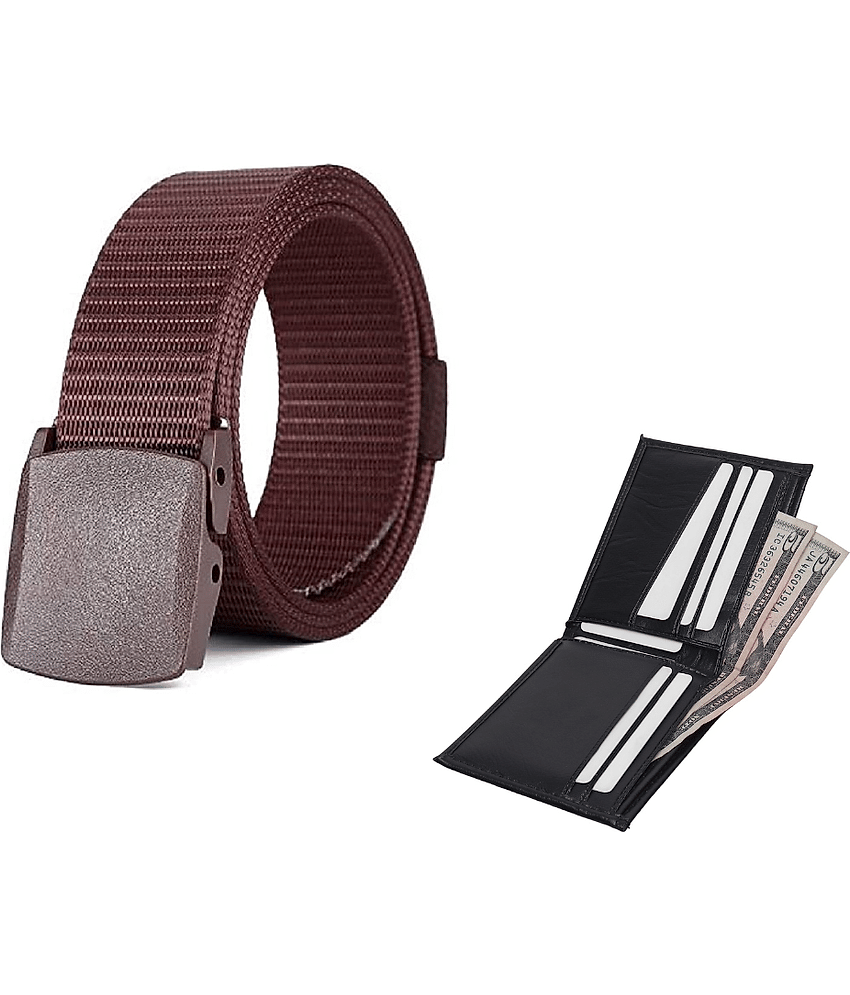 Clock21 - Brown Canvas Men's Belts Wallets Set ( Pack of 2 )