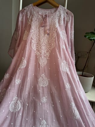 Mul Chanderi Chikankari Kaftan - Mauve-Mauve / Mul Chanderi