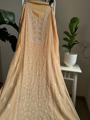 Mul Chanderi Straight Tunic - Light Coffee Brown-Peach / Mul Chanderi