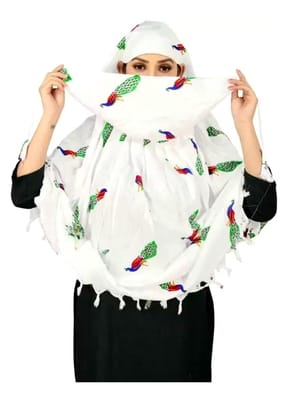 Shiv Textiles Summer Scarf for Ladies Pure Cotton White Printed Design Soft Breathable Neck Wrap Headscarf Lightweight Sun Protection Stole Daily Wear Fashion Accessory