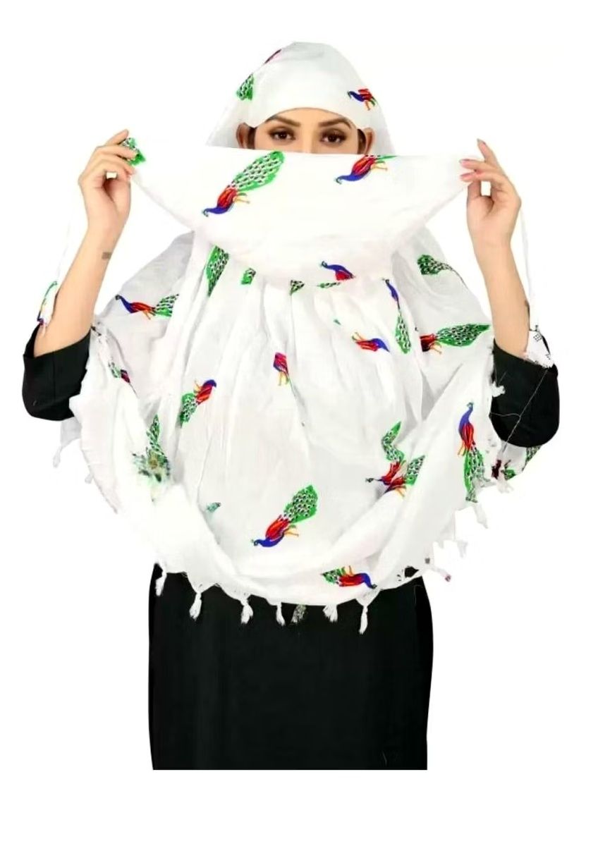 Shiv Textiles Summer Scarf for Ladies Pure Cotton White Printed Design Soft Breathable Neck Wrap Headscarf Lightweight Sun Protection Stole Daily Wear Fashion Accessory