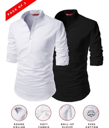 Yugnik Lime Green Cotton Men's Shirt Style Kurta ( Pack of 2 )