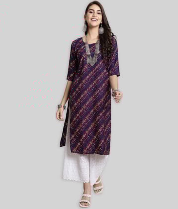 7Threads Crepe Printed Straight Women's Kurti - Wine ( Pack of 1 )