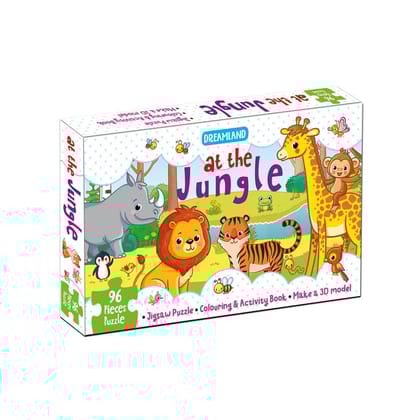At the Jungle Jigsaw Puzzle for Kids – 96 Pcs | With Colouring & Activity Book and 3D Model