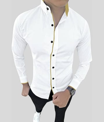 SUR-T - White Cotton Blend Slim Fit Men's Casual Shirt (Pack of 1)