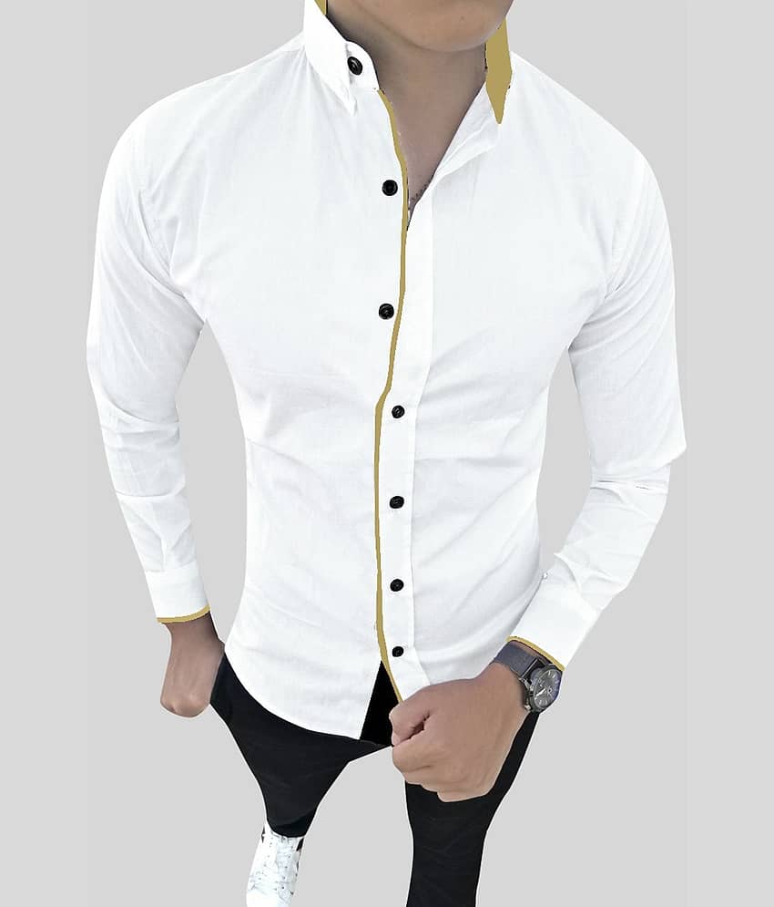 SUR-T - White Cotton Blend Slim Fit Men's Casual Shirt (Pack of 1)