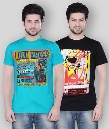 Zebu - Turquoise Cotton Regular Fit Mens T-Shirt ( Pack of 2 ) - S
