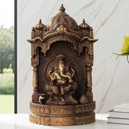 Brass Showpiece Ganesh Ji With Temple God Idol Statue (BSMAS678)