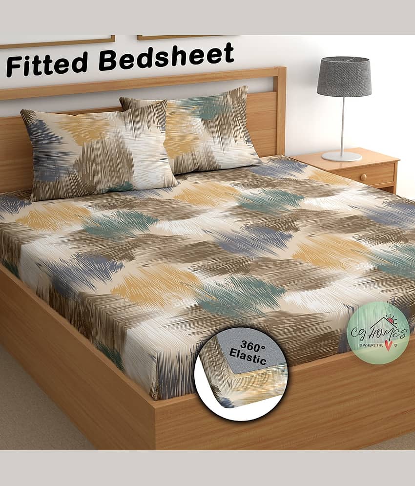 CG HOMES Cotton Abstract Fitted 1 Bedsheet with 2 Pillow Covers ( Double Bed ) - Multi