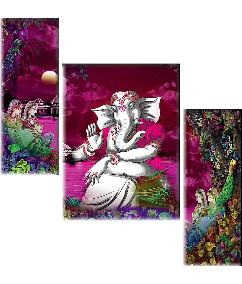 Saf Ganesha Set of 3 modern art MDF Painting Without Frame
