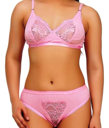TCG Cotton Lycra Women's Bra & Panty Set ( Pink )
