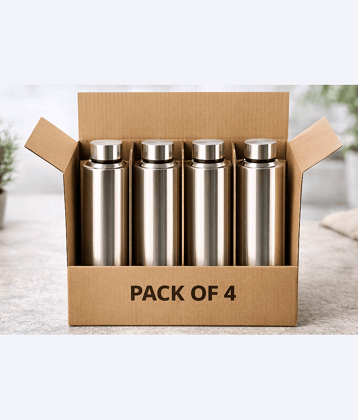Visaxmi Steel Water Bottle Silver Steel Fridge Water Bottle 1000 mL ( Set of 4 )