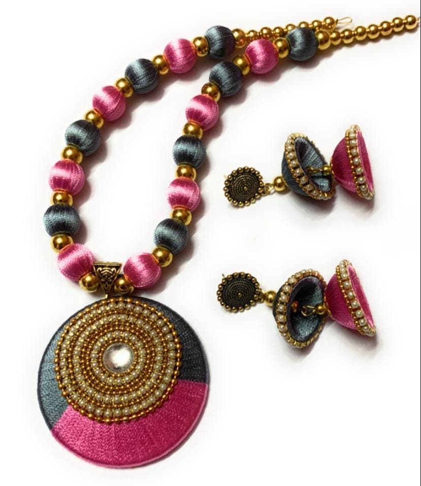 Elegant Dual-Tone Silk Thread Jewellery Set