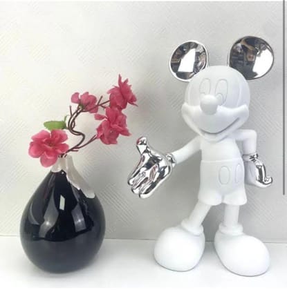 ELECTROPLATED MICKEY MOUSE WHITE-White Rose Gold / Polyresin | Glossy Matt Finish / H: 12 | L: 10 | W: 4 (Inch)
