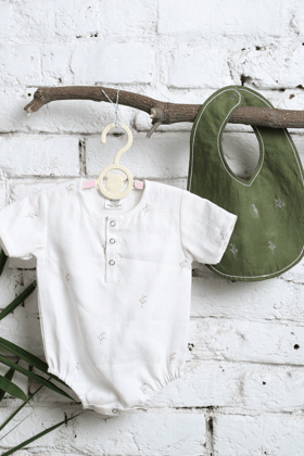 White Embroided Romper-0-6 months
